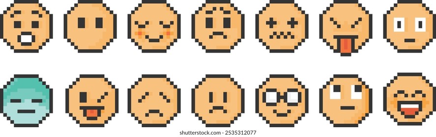 Emoticons Dot Pixel Vector Icon Set 2 ( Expression Pop Retro Nostalgic Video Game )
