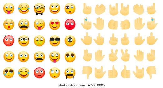 Emoticons. Emoji,  hands icons and symbols in a set