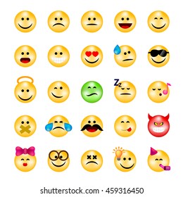 Emoticons, emoji icons illustration vector set, different facial expressions, isolated on white background