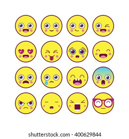 Emoticons, emoji linear icon set. Kawaii cute emoticons. Isolated vector illustration