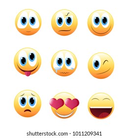 Emoticons, emoji set, vector symbol collection, colorful smiley emoticons  on white background. Vector illustration.