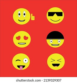 Emoticons with emotions on a red background. Yellow emoticons and emotions.
