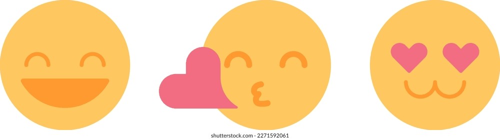 Emoticons expressing positive feelings semi flat color vector icons set. Editable full sized elements on white. Simple cartoon style spot illustrations pack for web graphic design and animation