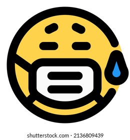 emoticons with a expression of sad and crying with a mask on