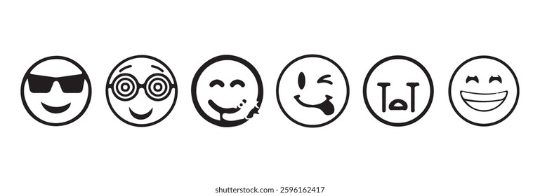 Emoticons faces icon in hand drawn style. Emoji faces collection. happy, smile, sad and angry emoji.