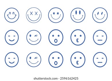 Emoticons faces icon in hand drawn style. Emoji faces collection. happy, smile, sad and angry emoji.