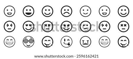 Emoticons faces icon in hand drawn style. Emoji faces collection. happy, smile, sad and angry emoji.