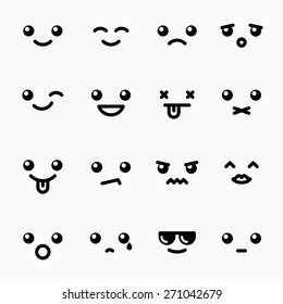 Emoticons faces set, simple and flat