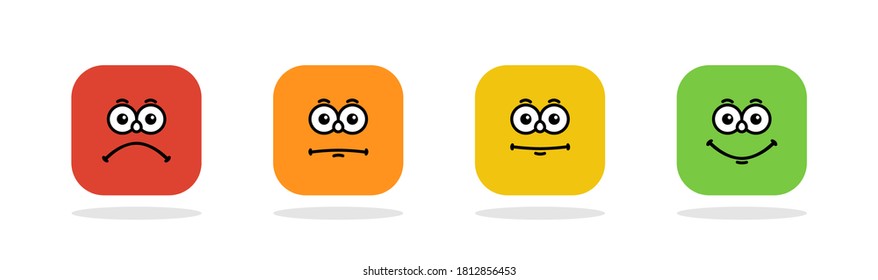 Emoticons. Feedback. Rating scale with smiles representing various emotions. Emoticon different mood. Evaluation of service. Emoji icon positive, neutral and negative. Vector illustration