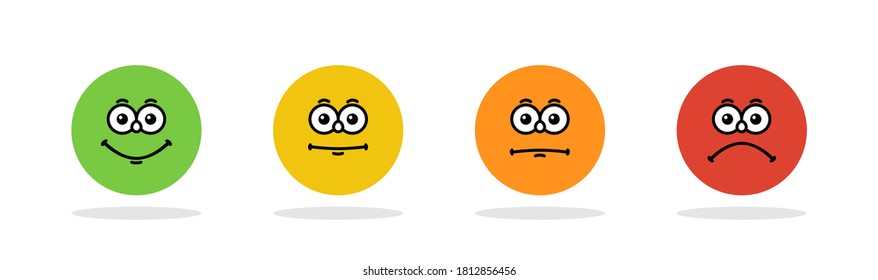 Emoticons. Feedback. Rating scale with smiles representing various emotions. Emoticon different mood. Evaluation of service. Emoji icon positive, neutral and negative. Vector illustration