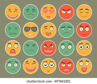 Emoticons flat design set. Emoticon for web site, chat, sms. Emoticons icons. Vector illustration