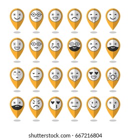 Emoticons. Flat icons. Smile with a beard, different emotions, moods. Vector illustration