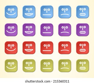 Emoticons in four colors, vector 3D illustration