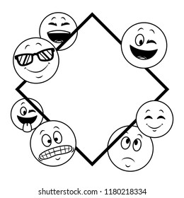 Emoticons frame concept in black and white