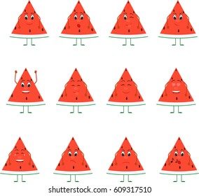 Emoticons fruit vector set. Emoji cute Watermelon with face.