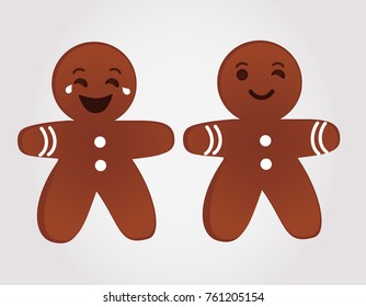 Emoticons gingerbread men smiling and winking. Christmas vector.