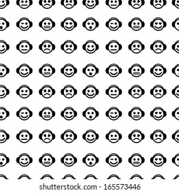 Emoticons with headphones. Seamless pattern.