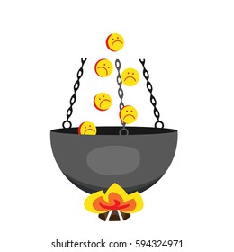 Emoticons in hell. Sinners in the cauldron vector illustration