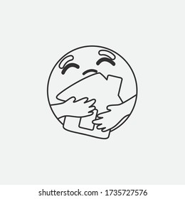 Emoticons for home stay campaigns. Corona protection concept. Line art illustration.