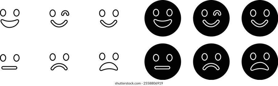 Emoticons icon set. Emoji faces collection flat and line vector style isolated on transparent background. Happy and sad, good and bad emoji. Cartoon symbol feedback rating emoji use for web and app