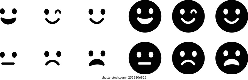 Emoticons icon set. Emoji faces collection flat and line vector style isolated on transparent background. Happy and sad, good and bad emoji. Cartoon symbol feedback rating emoji use for web and app