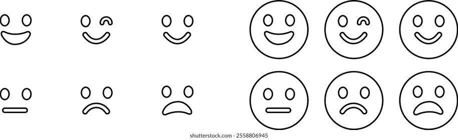 Emoticons icon set. Emoji faces collection flat and line vector style isolated on transparent background. Happy and sad, good and bad emoji. Cartoon symbol feedback rating emoji use for web and app