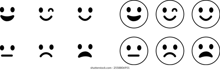 Emoticons icon set. Emoji faces collection flat and line vector style isolated on transparent background. Happy and sad, good and bad emoji. Cartoon symbol feedback rating emoji use for web and app