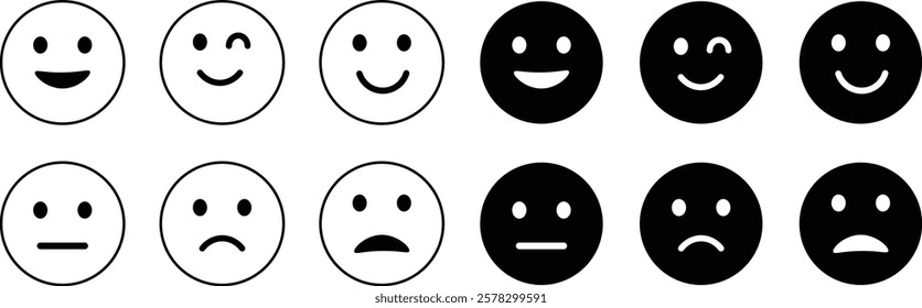 Emoticons icon set. emoji feedback icon set rating happy neutral sad emoji emotions icons. Different emoji symbol Vector Illustration
