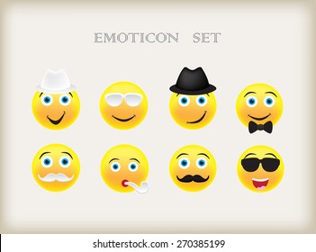 Emoticons icon set. Emoticon vector illustration.