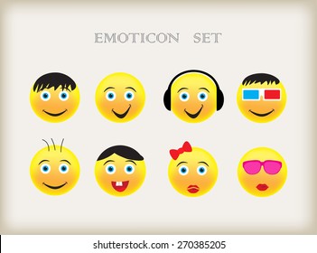 Emoticons icon set. Emoticon vector illustration.