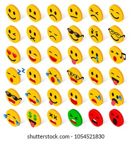 Emoticons icon set isometric illustration. Vector smile collection, different mood faces.