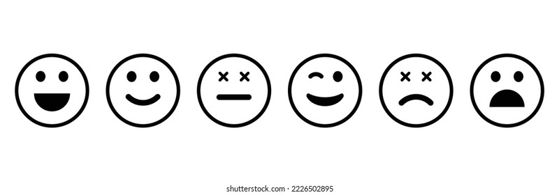 Das Emoticons Symbol wird gesetzt. Einfache Sammlung von Emoticons. Vektorgrafik.