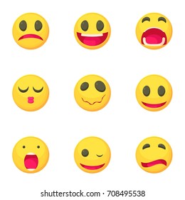 Emoticons icons set. Cartoon set of 9 emoticons vector icons for web isolated on white background
