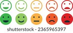 Emoticons icons set. Emoji faces collection. Emojis flat style. Happy happy, smile, neutral, sad and angry emoji. Line smiley face - stock vector