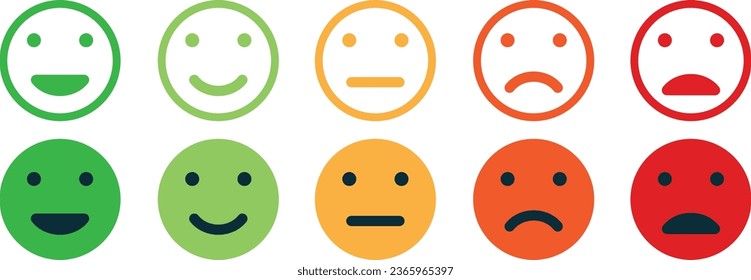 Symbole für Emoticons gesetzt. Emoji hat eine Kollektion. Emojis flacher Stil. Fröhlich glücklich, lächelnd, neutral, traurig und wütend Emoji. Linienschmiedefläche - Stock-Vektorgrafik