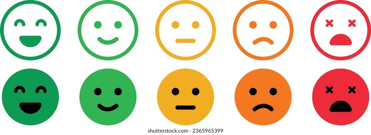 Emoticons icons set. Emoji faces collection. Emojis flat style. Happy happy, smile, neutral, sad and angry emoji. Line smiley face - stock vector