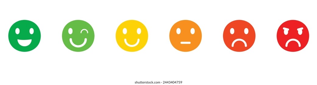 Conjunto de iconos de emoticonos. Colección Emoji faces. Emojis estilo plano. Feliz feliz, sonrisa, emoji neutral, triste y enojado. Cara sonriente de línea - vector de stock