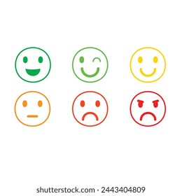Emoticons icons set. Emoji faces collection. Emojis flat style. Happy happy, smile, neutral, sad and angry emoji. Line smiley face - stock vector