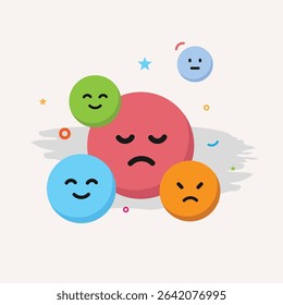 Emoticons icons set. Emoji faces collection. Emojis flat style. Happy happy, smile, neutral, sad and angry emoji. Line smiley face