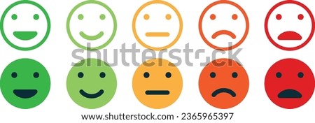 Emoticons icons set. Emoji faces collection. Emojis flat style. Happy happy, smile, neutral, sad and angry emoji. Line smiley face - stock vector