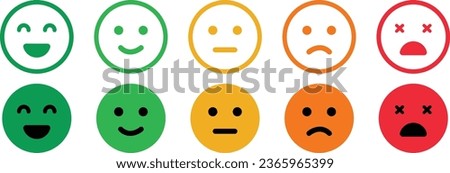 Emoticons icons set. Emoji faces collection. Emojis flat style. Happy happy, smile, neutral, sad and angry emoji. Line smiley face - stock vector