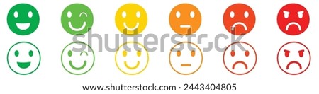 Emoticons icons set. Emoji faces collection. Emojis flat style. Happy happy, smile, neutral, sad and angry emoji. Line smiley face - stock vector