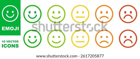Emoticons icons set. Emoji faces collection. Emojis flat style.
