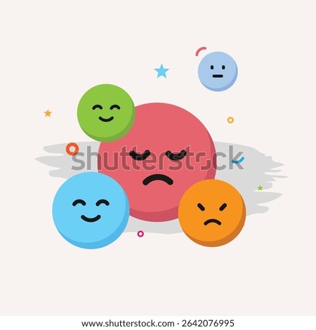 Emoticons icons set. Emoji faces collection. Emojis flat style. Happy happy, smile, neutral, sad and angry emoji. Line smiley face