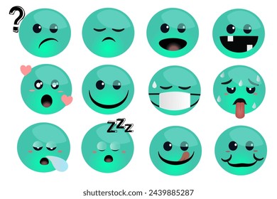 Emoticonos aislados sobre fondo blanco, conjunto de emojis tosca