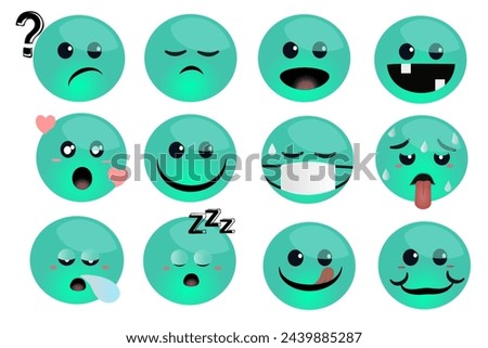 Emoticons isolated on white background, tosca emojis set