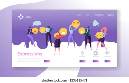 Emoticons Landing Page. Team Work Concept with Flat People Characters Expressions Website Template. Easy Edit and Customize. Vector illustration