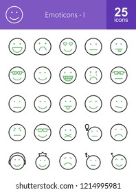 Emoticons Line Green & Black Icons