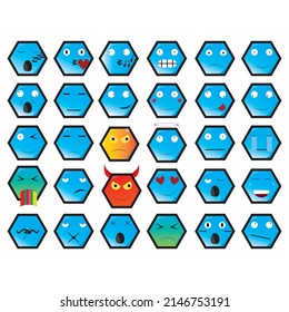emoticons on a blue background, the most complete facial expressions