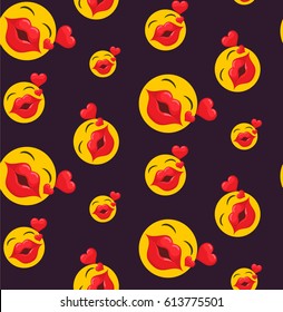 Emoticons pattern with sexy lip in a flat design on a derker color background